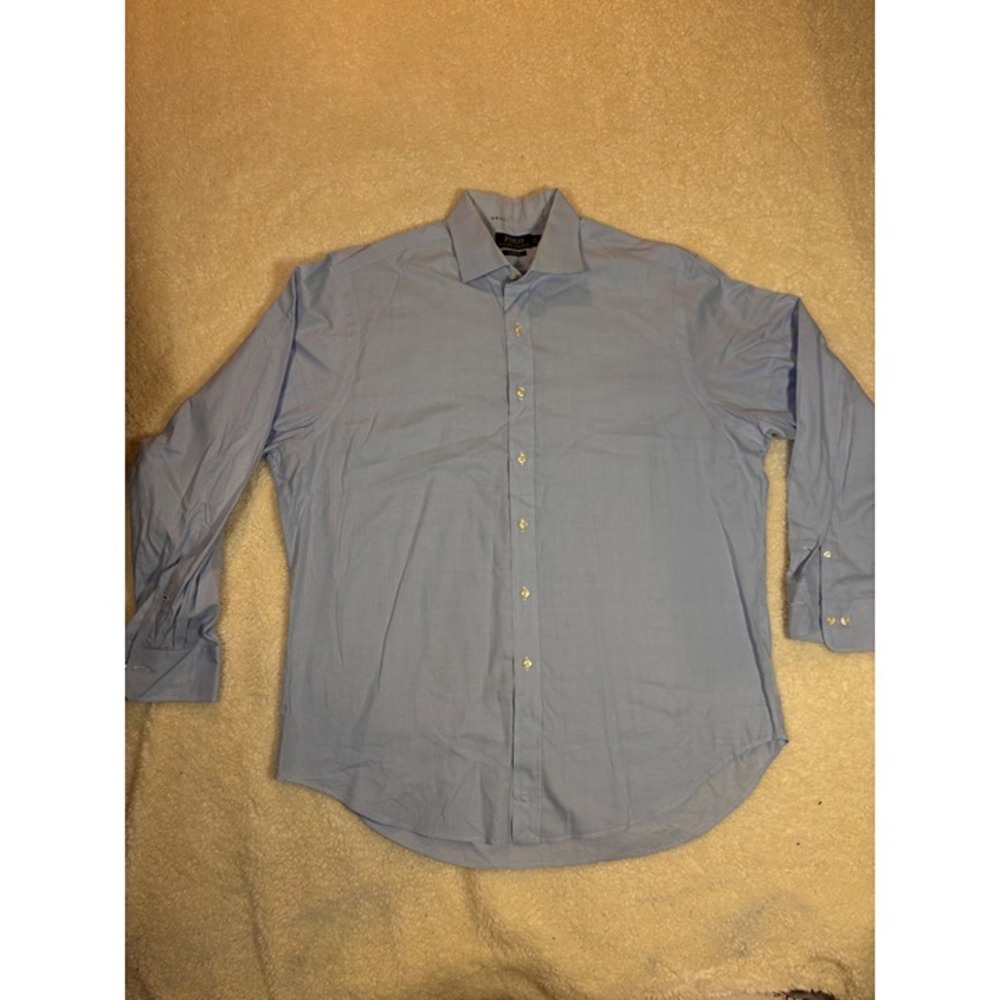 Polo Ralph Lauren Button Down Shirt Mens 17.5 34/35 Blue Plaid Classic Fit